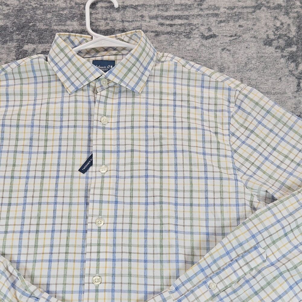 Johnnie O Shirt Performance Mens M White Multi Tweener Button Up Nylon Bamboo